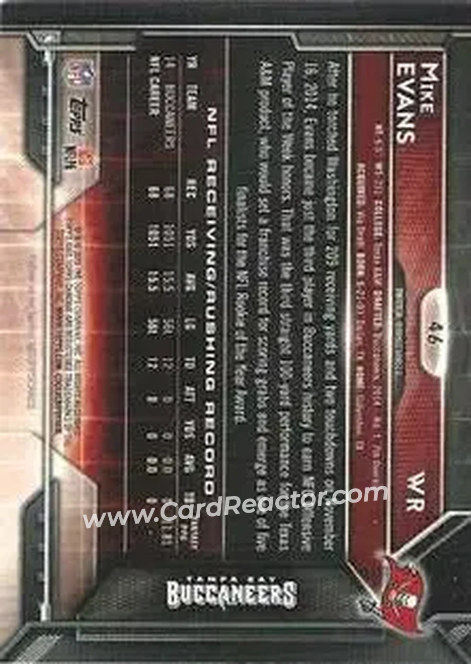 2015 Topps Chrome Mini #46 - Mike Evans - Tampa Bay Buccaneers - Back