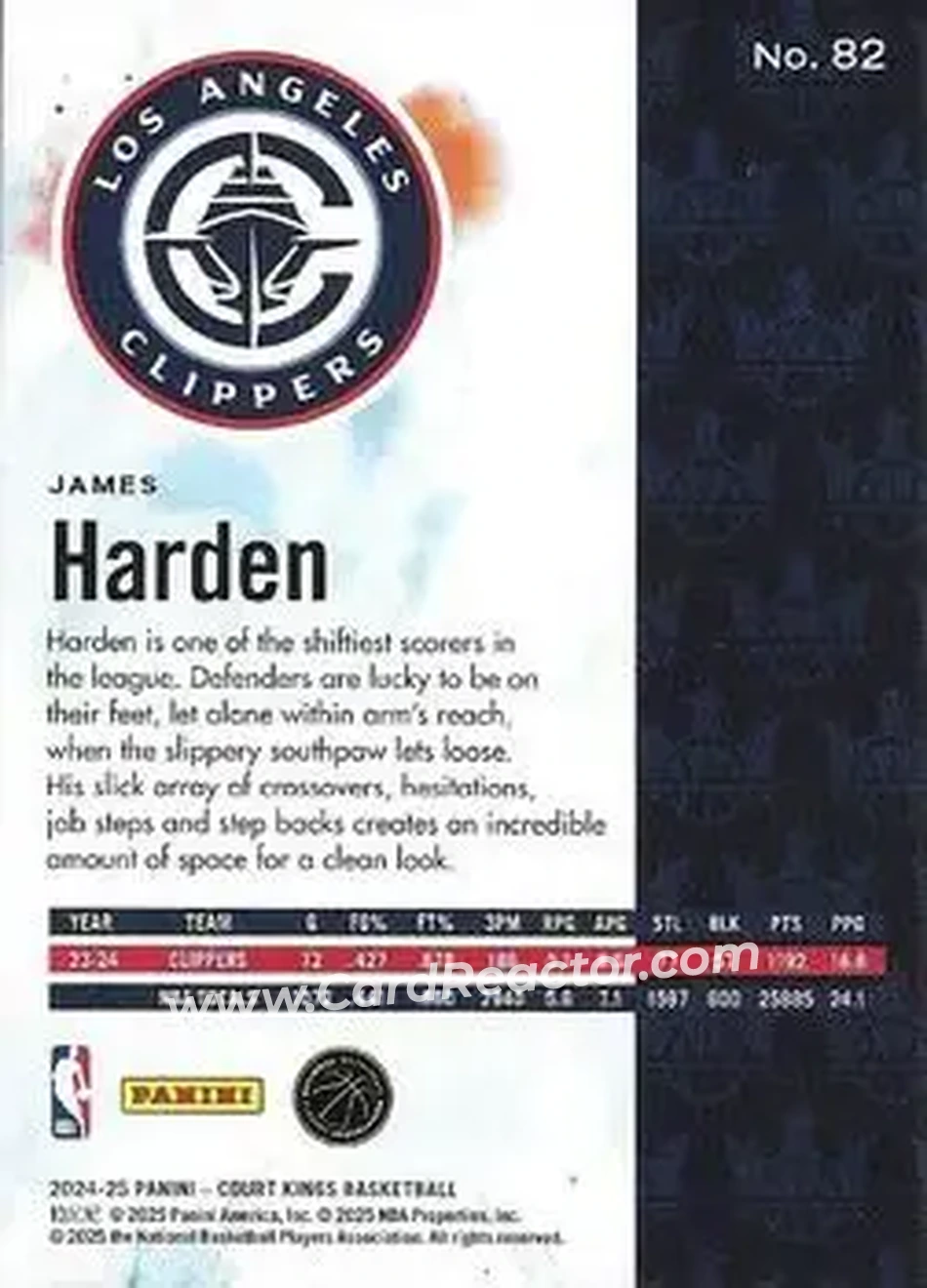2024-25 Panini Court Kings #82 - James Harden - Los Angeles Clippers - Back 2024-25 Panini Court Kings #82 - James Harden - Los Angeles Clippers - Back