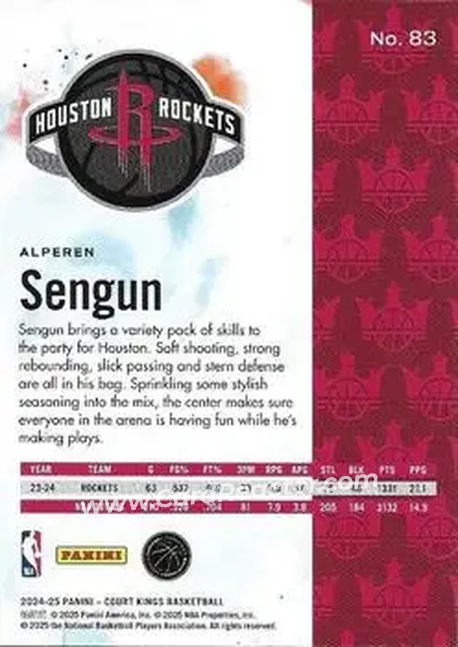 2024-25 Panini Court Kings #83 - Alperen Sengun - Houston Rockets - Back
