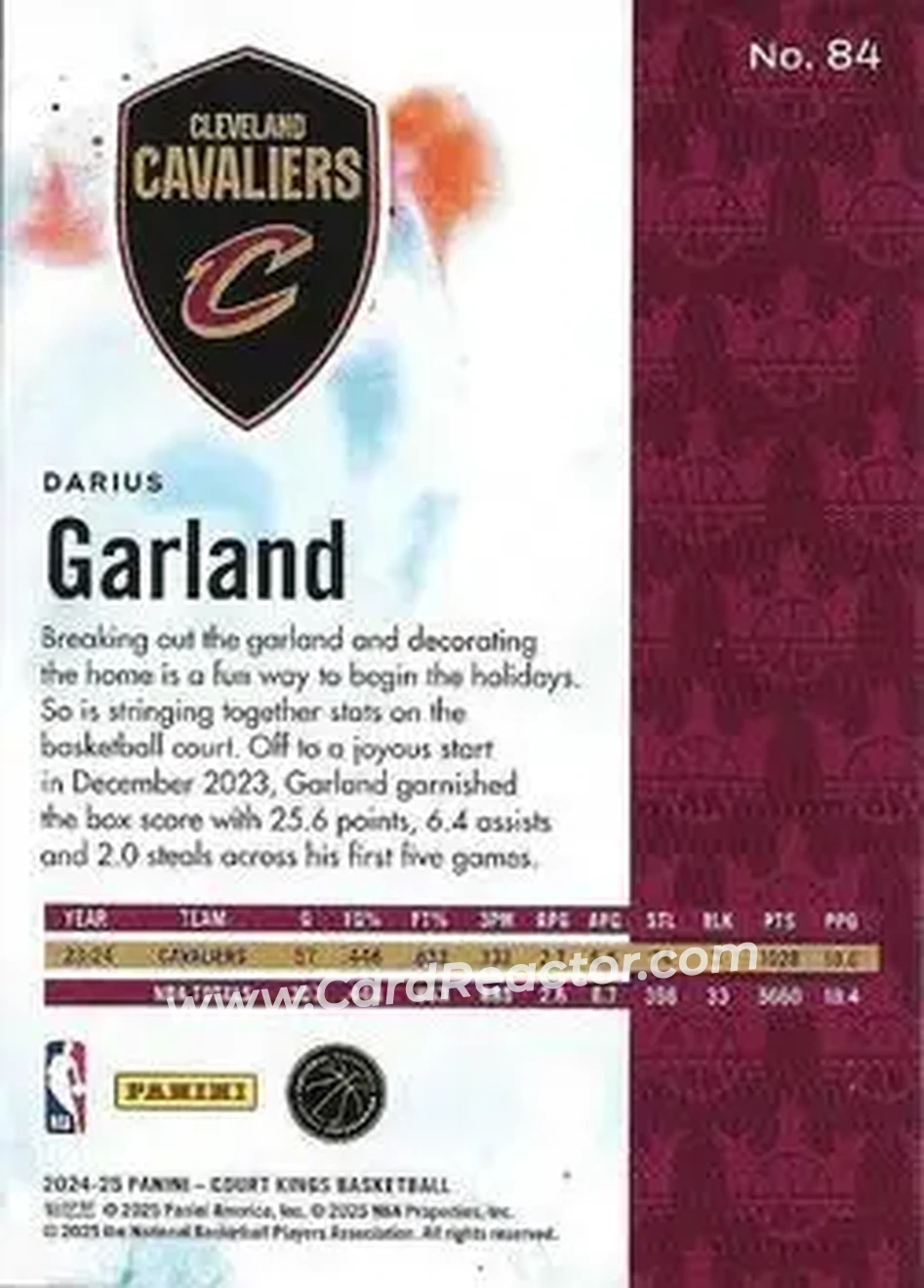 2024-25 Panini Court Kings #84 - Darius Garland - Cleveland Cavaliers - Back