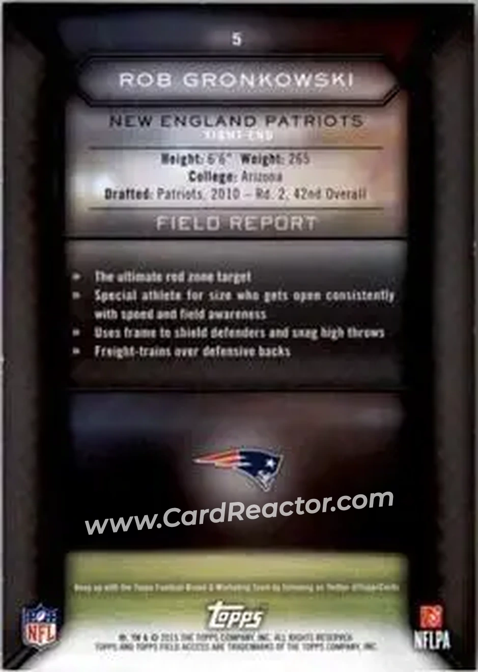 2015 Topps Field Access #5 - Rob Gronkowski - New England Patriots - Back
