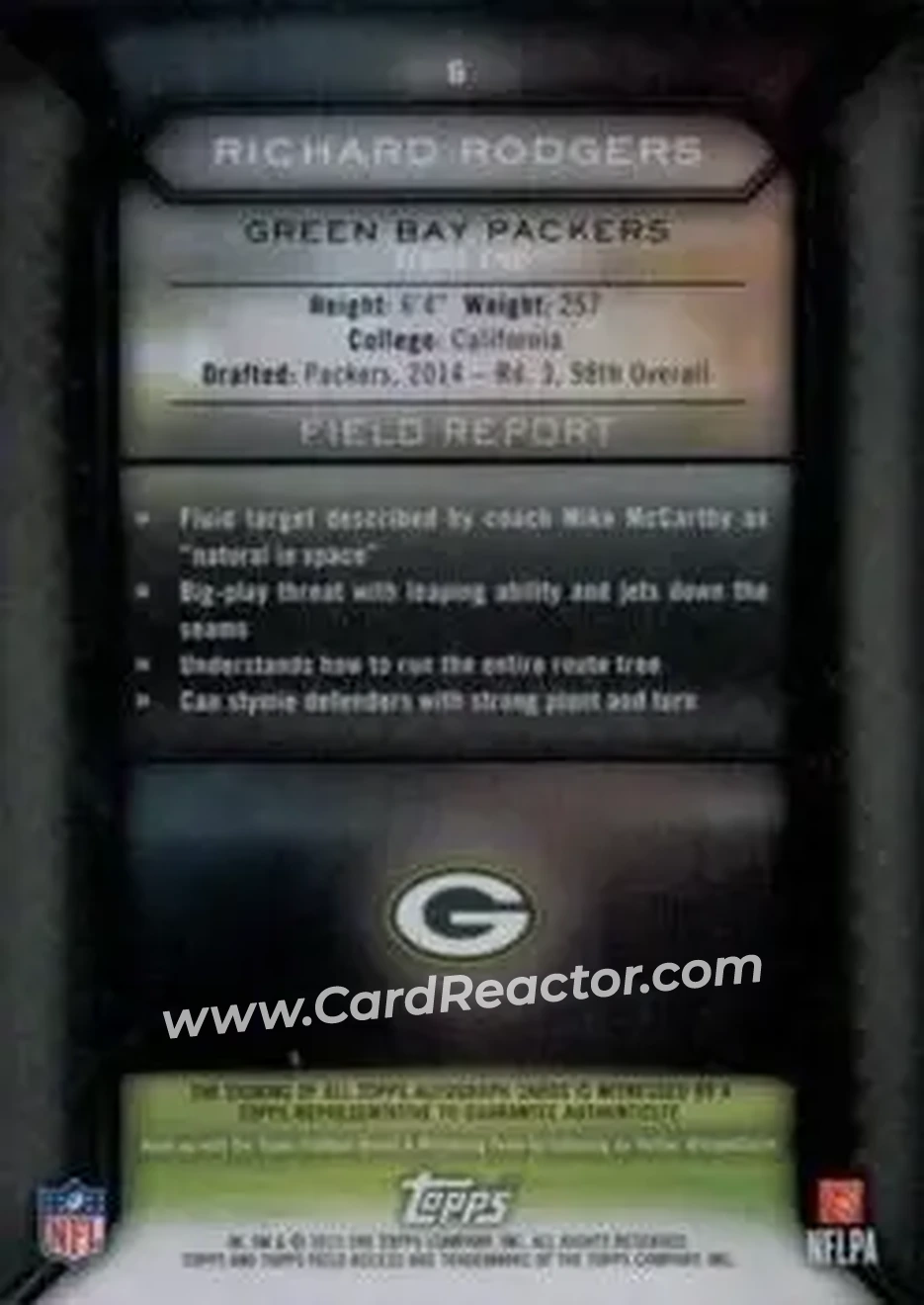 2015 Topps Field Access #6 - Richard Rodgers - Green Bay Packers - Back