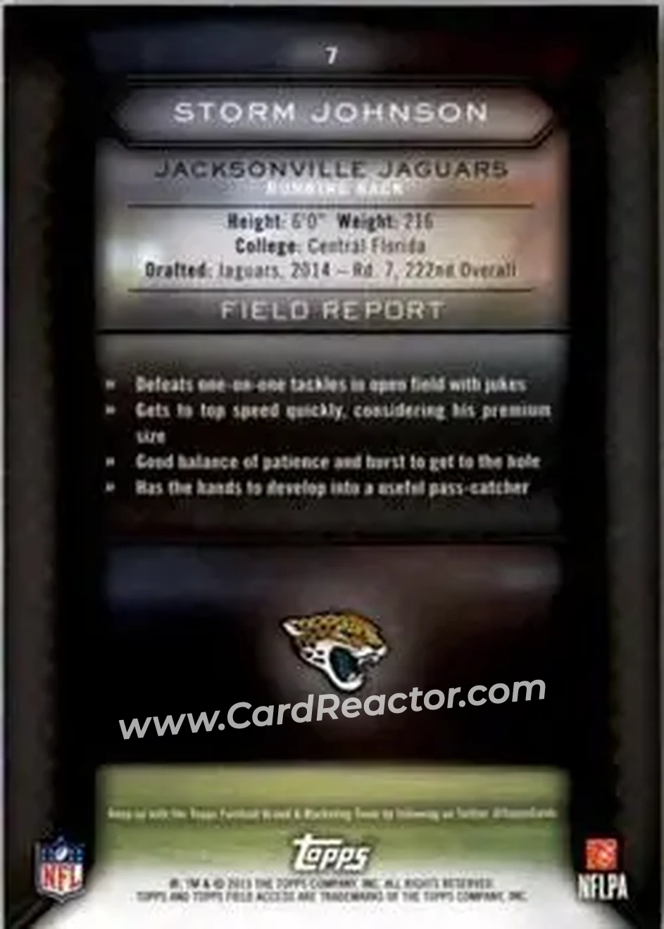 2015 Topps Field Access #7 - Storm Johnson - Jacksonville Jaguars - Back