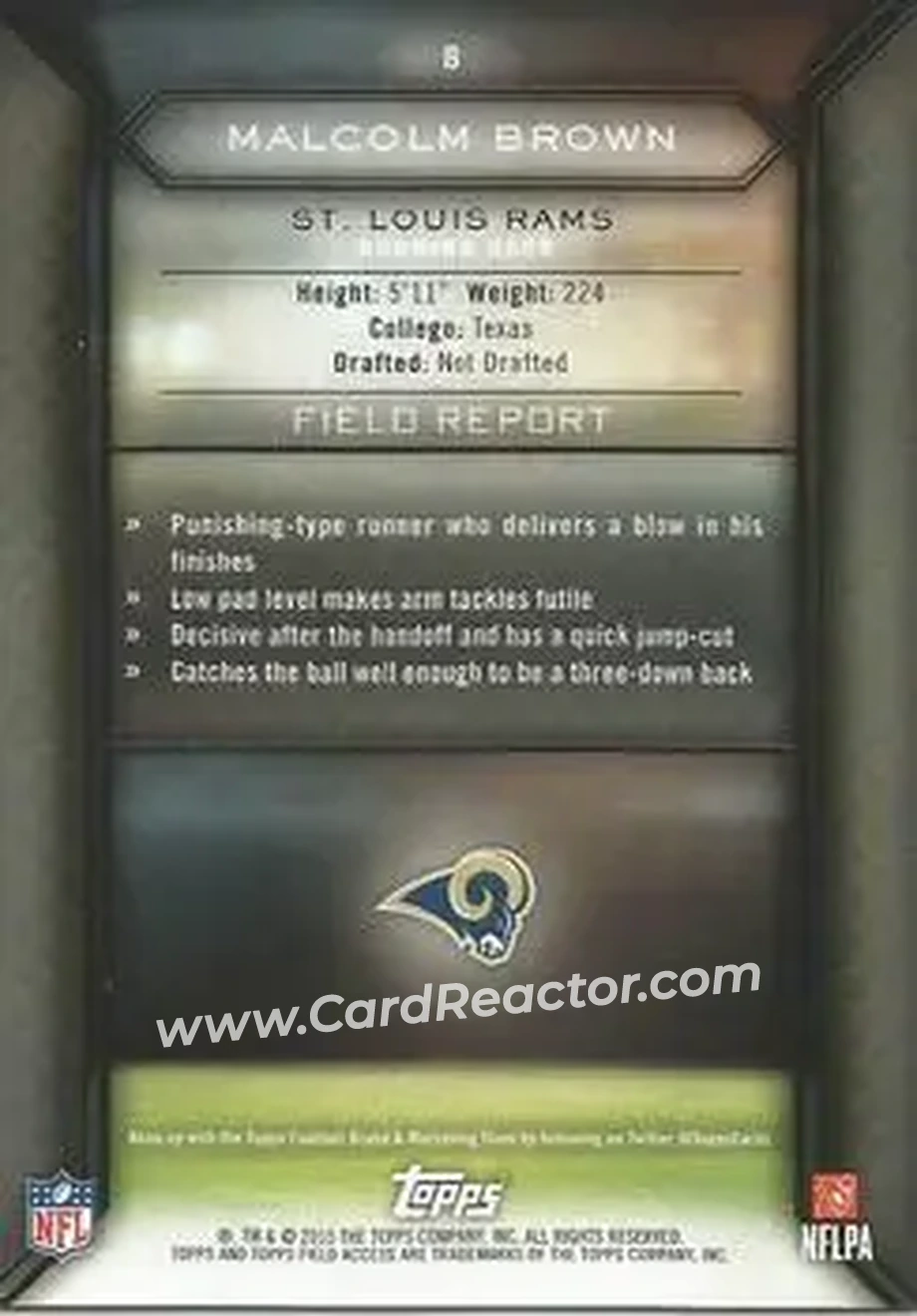 2015 Topps Field Access #8 - Malcolm Brown - St. Louis Rams - Back
