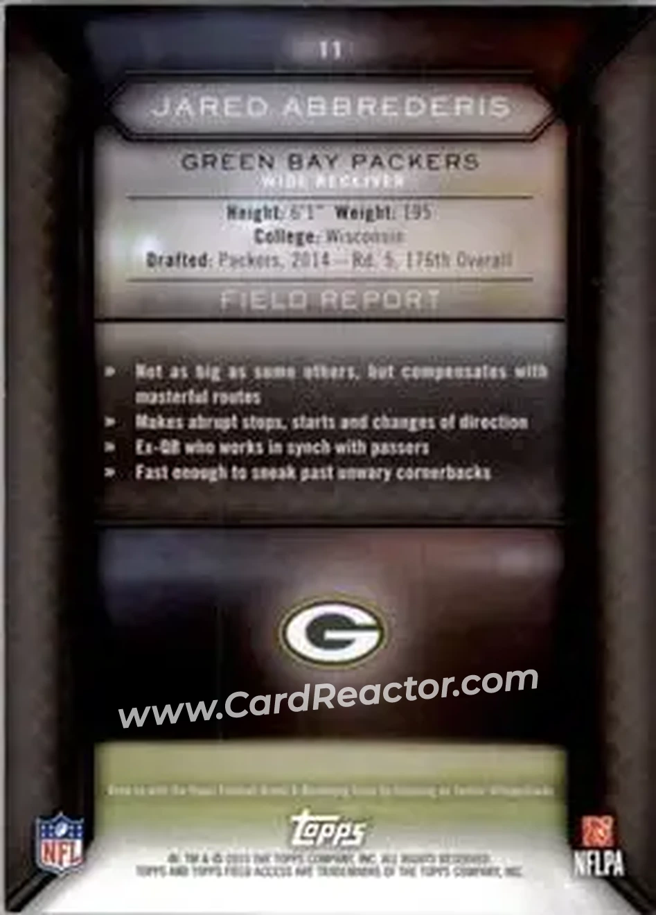 2015 Topps Field Access #11 - Jared Abbrederis - Green Bay Packers - Back