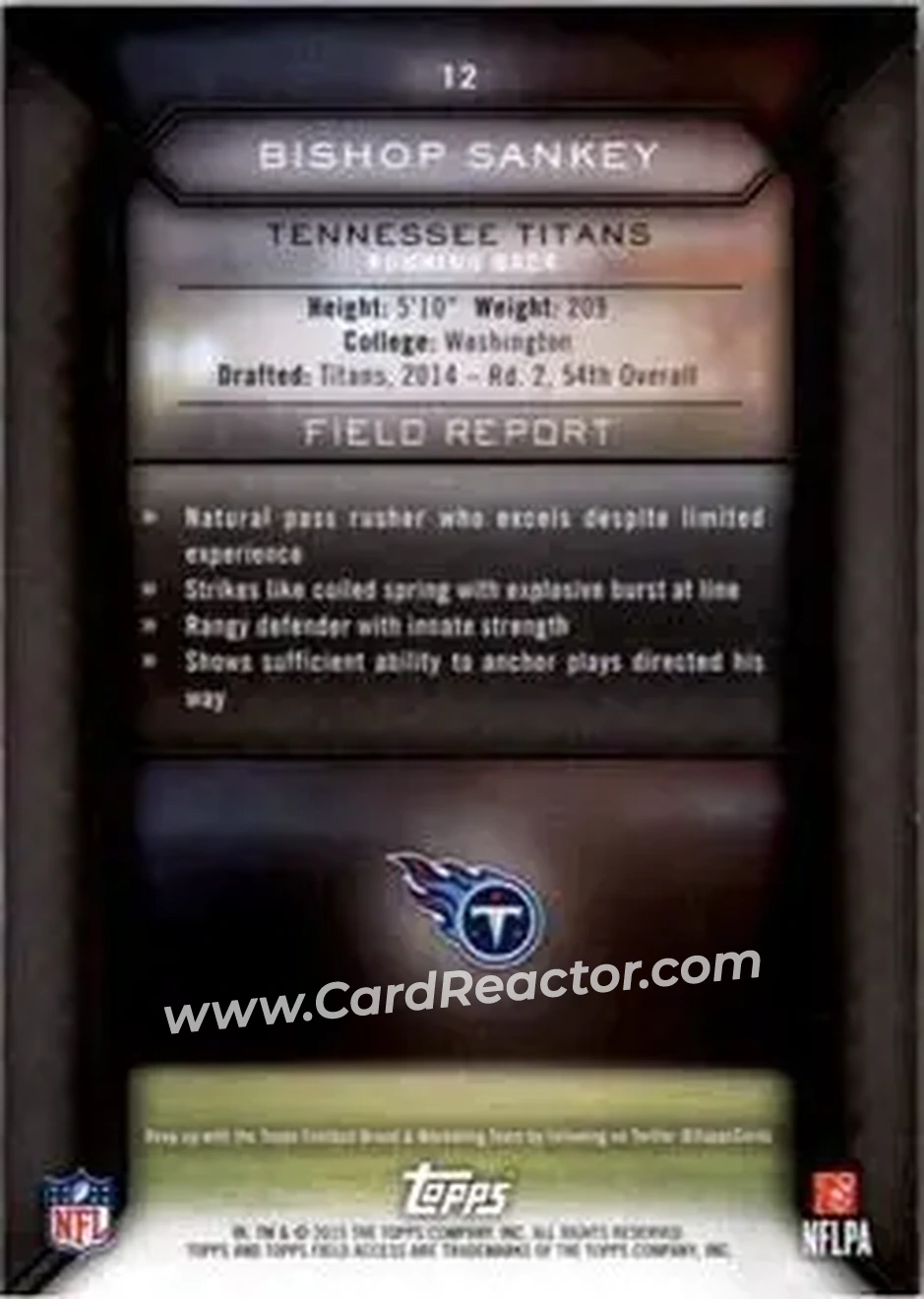 2015 Topps Field Access #12 - Bishop Sankey - Tennessee Titans - Back