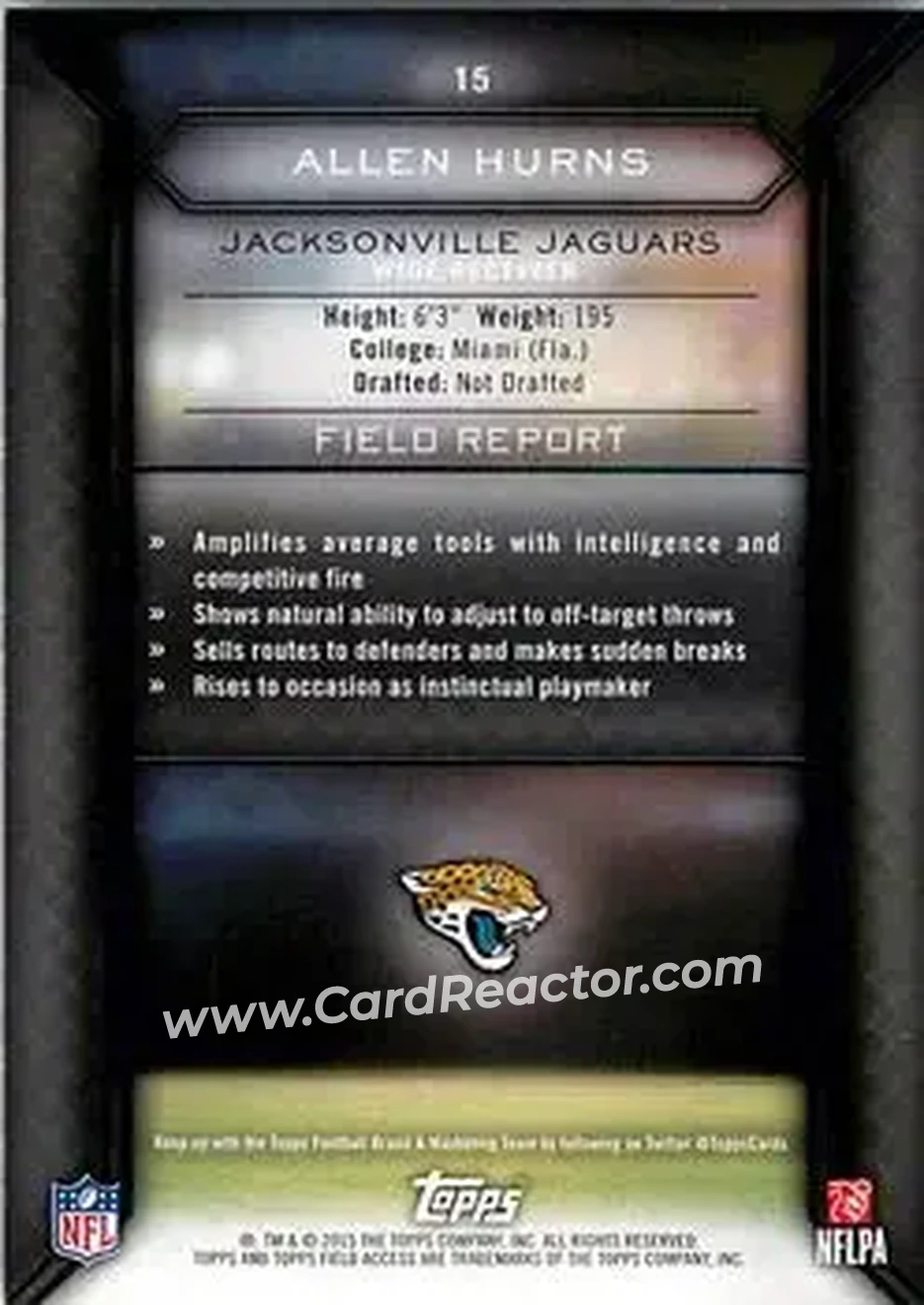 2015 Topps Field Access #15 - Allen Hurns - Jacksonville Jaguars - Back