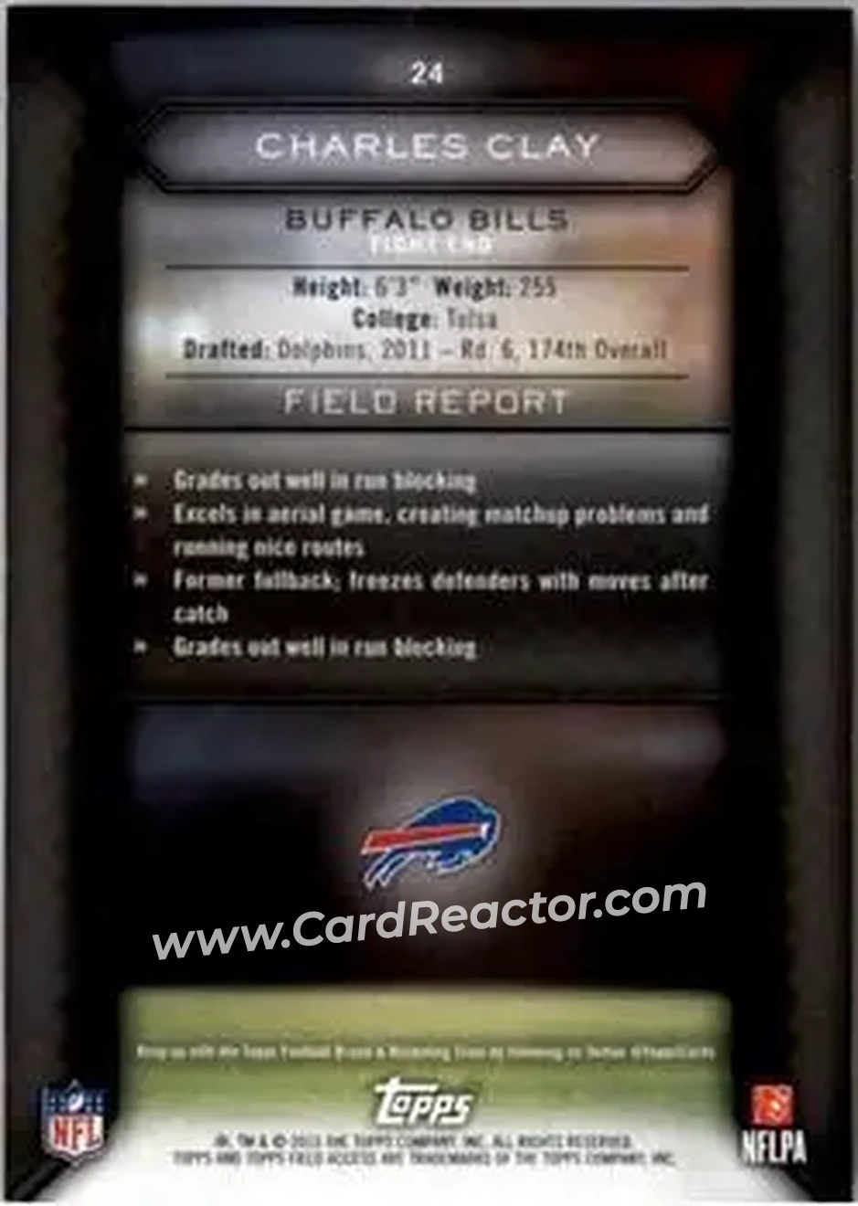 2015 Topps Field Access #24 - Charles Clay - Buffalo Bills - Back