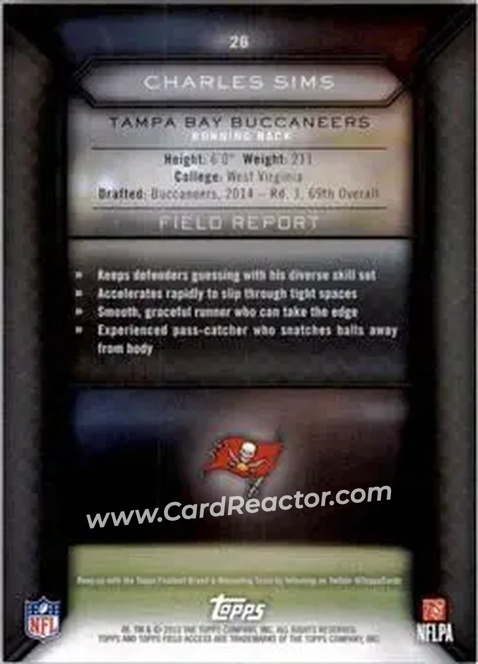 2015 Topps Field Access #26 - Charles Sims - Tampa Bay Buccaneers - Back