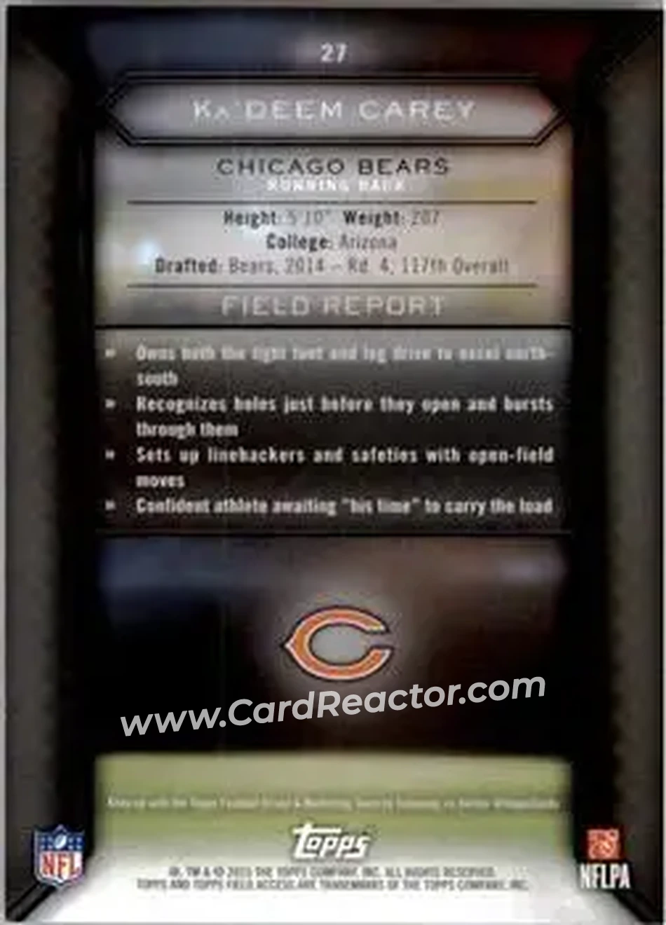 2015 Topps Field Access #27 - Ka'Deem Carey - Chicago Bears - Back
