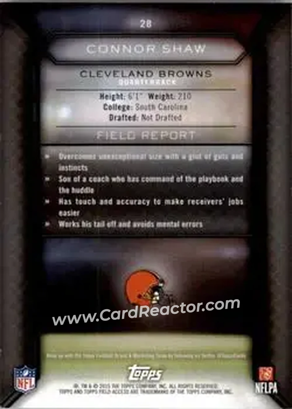 2015 Topps Field Access #28 - Connor Shaw - Cleveland Browns - Back
