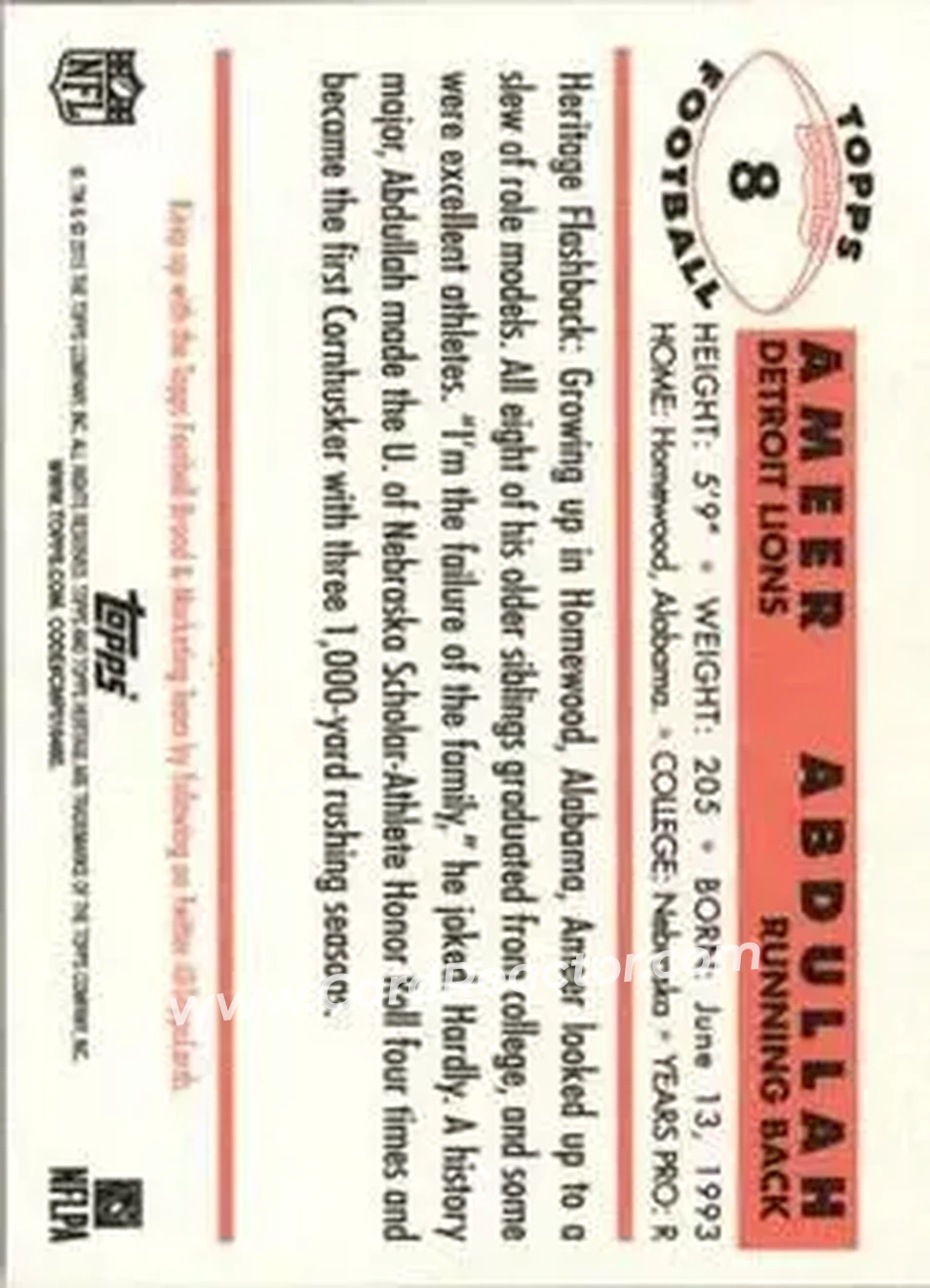 2015 Topps Heritage #8 - Ameer Abdullah - Detroit Lions - Back