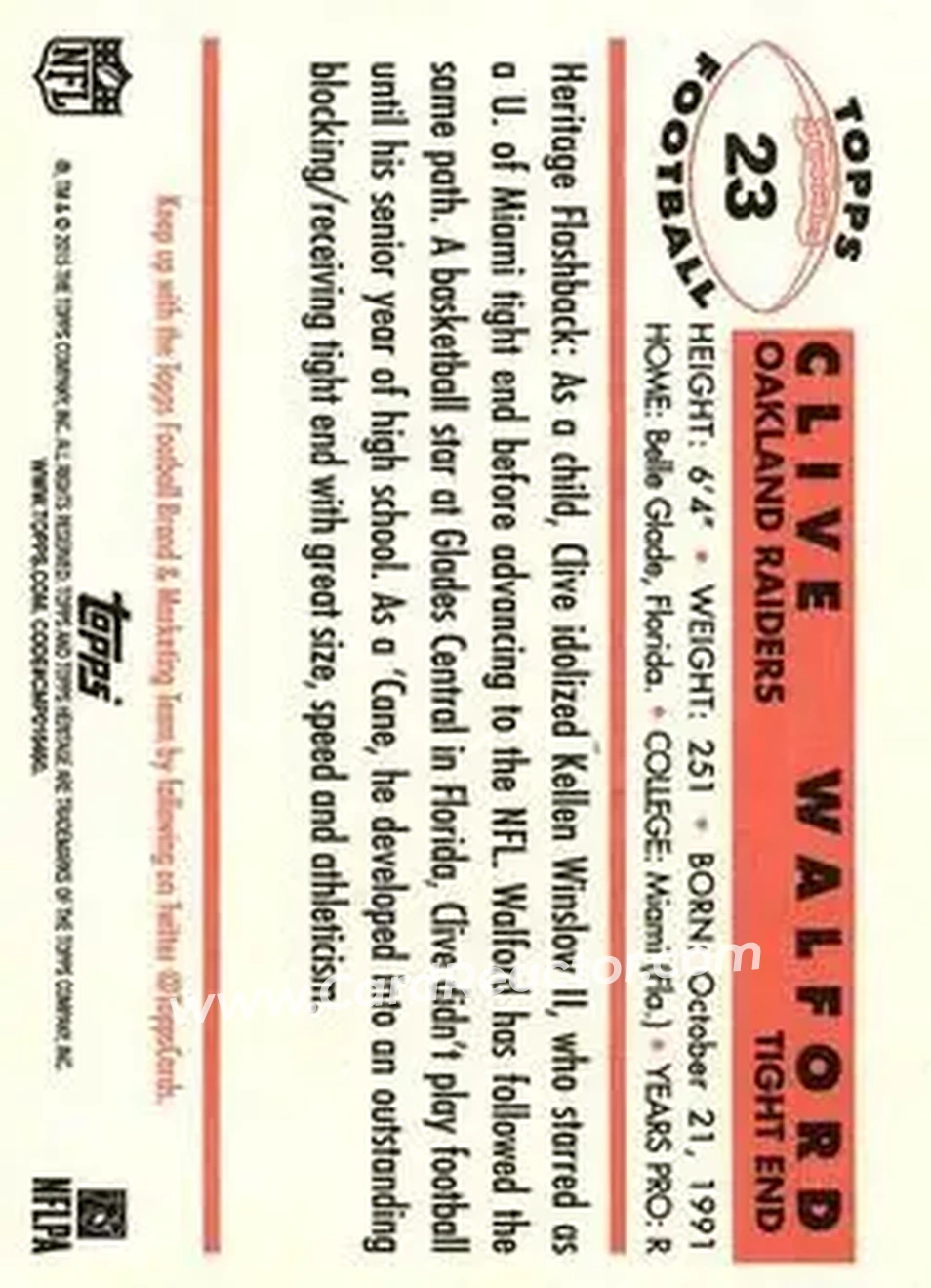 2015 Topps Heritage #23 - Clive Walford - Oakland Raiders - Back