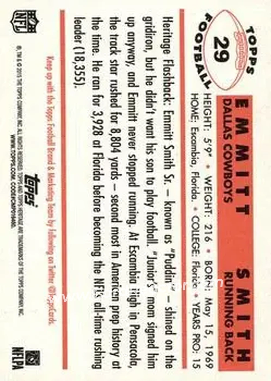 2015 Topps Heritage #29 - Emmitt Smith - Dallas Cowboys - Back 2015 Topps Heritage #29 - Emmitt Smith - Dallas Cowboys - Back