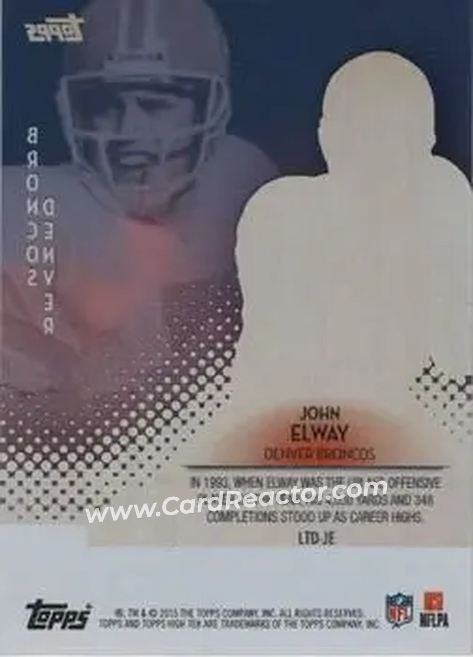 2015 Topps High Tek - Low-Tek Diffractors #LTD-JE - John Elway - Denver Broncos - Back
