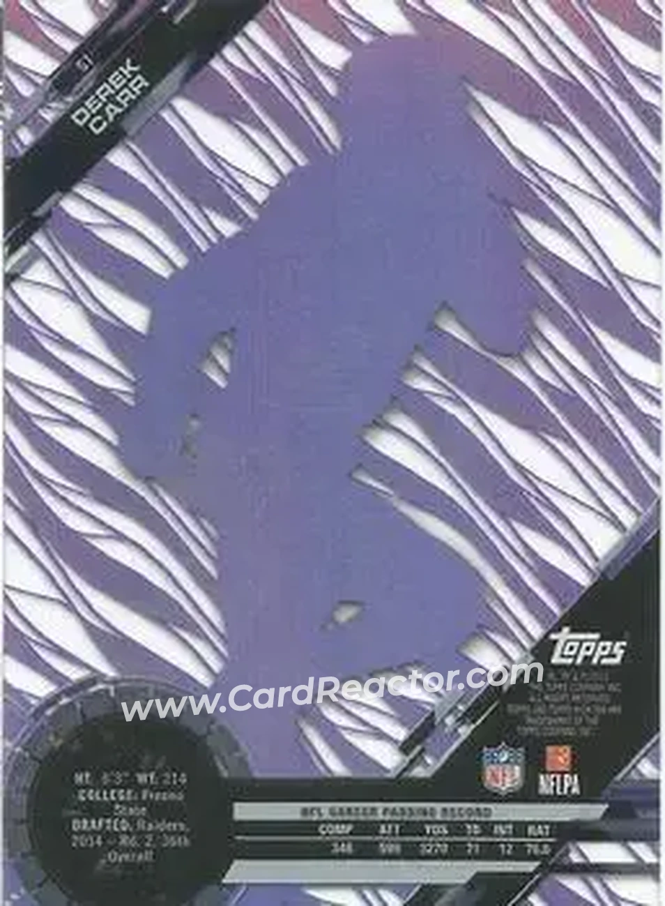 2015 Topps High Tek - Purple Rainbow Diffractors #51 - Derek Carr - Oakland Raiders - Back 2015 Topps High Tek - Purple Rainbow Diffractors #51 - Derek Carr - Oakland Raiders - Back