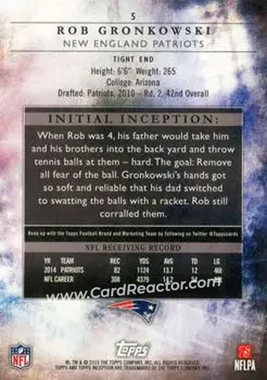 2015 Topps Inception #5 - Rob Gronkowski - New England Patriots - Back