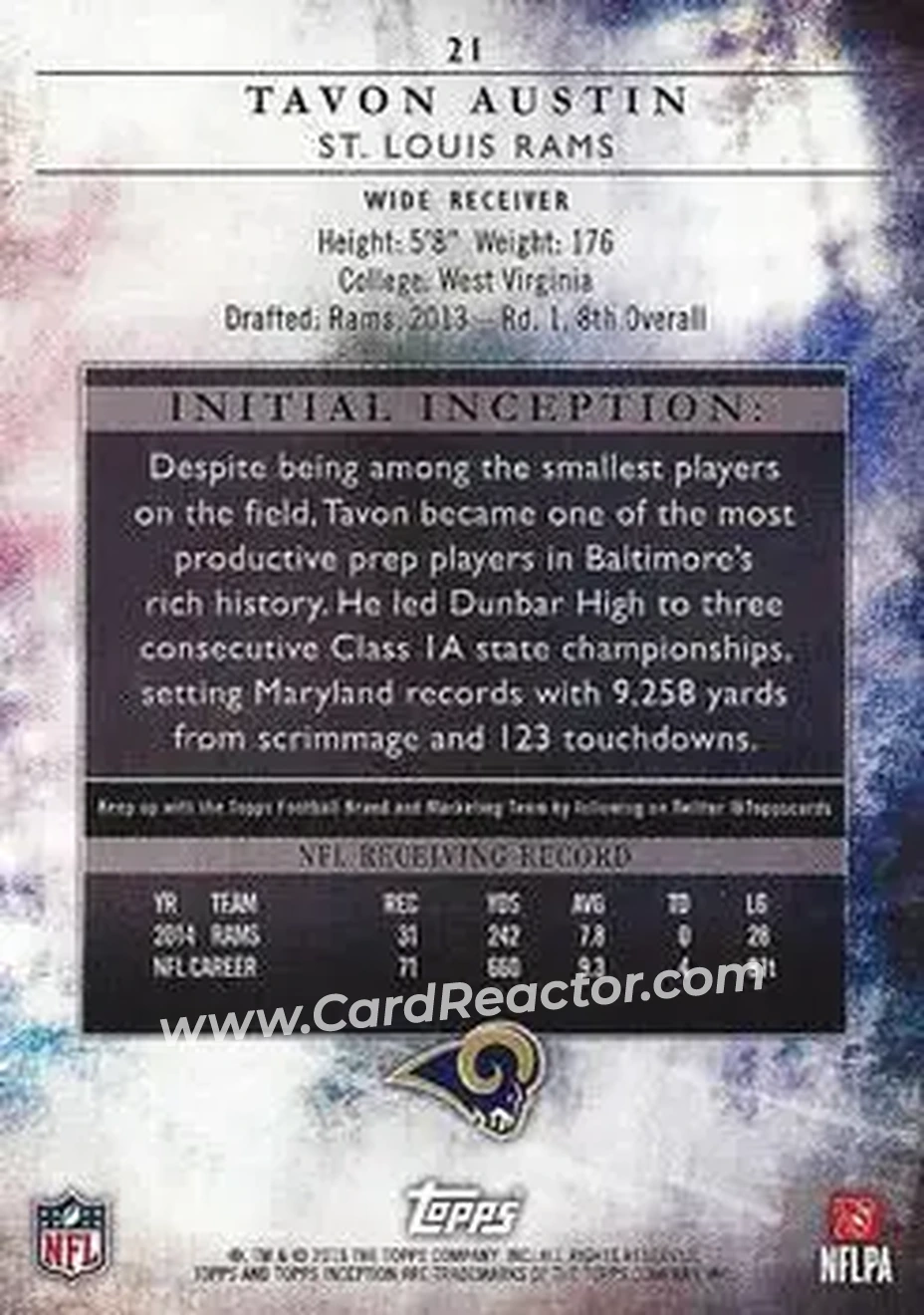 2015 Topps Inception #21 - Tavon Austin - St. Louis Rams - Back