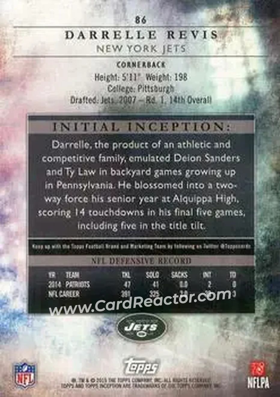 2015 Topps Inception #86 - Darrelle Revis - New York Jets - Back