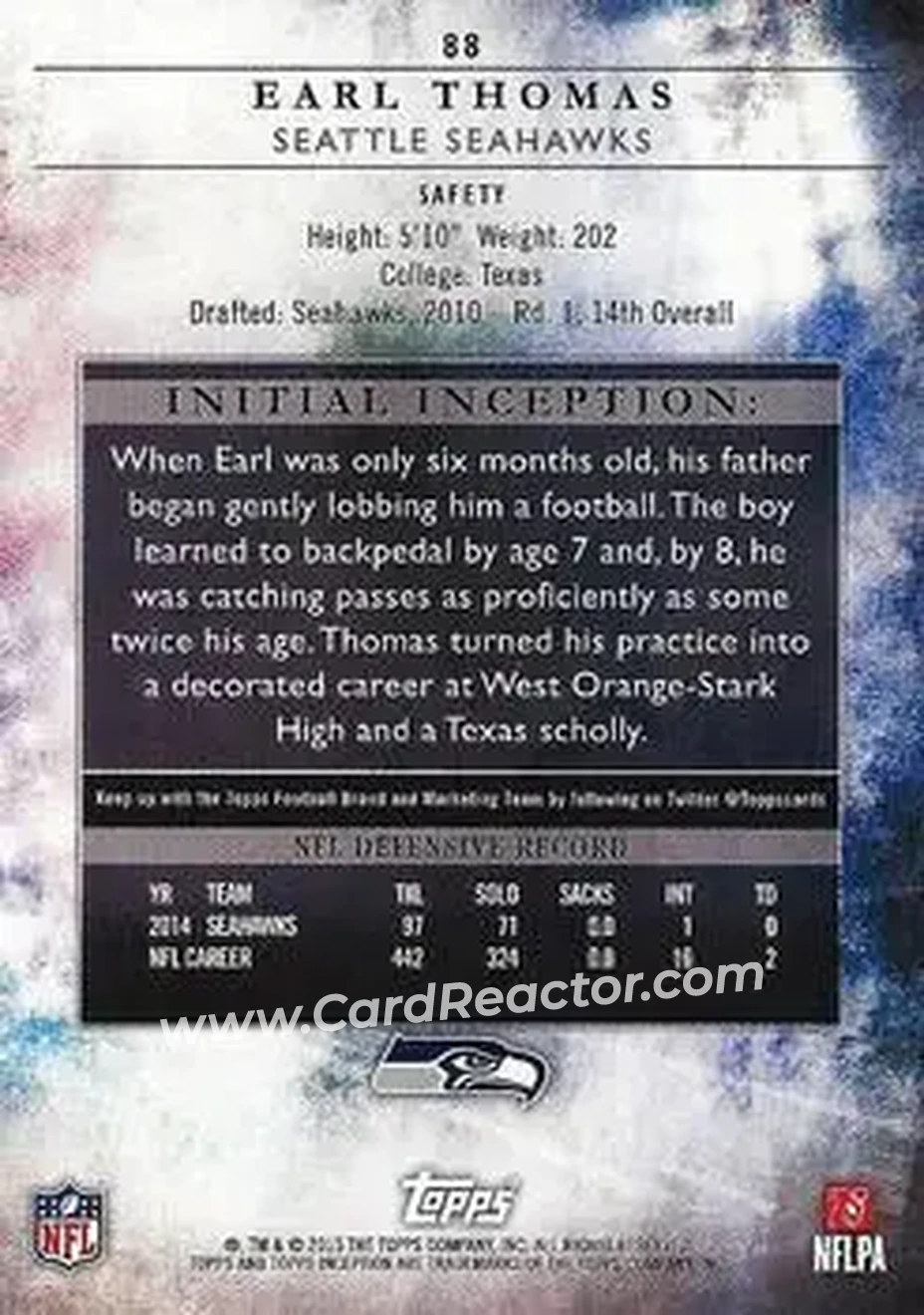 2015 Topps Inception #88 - Earl Thomas III - Seattle Seahawks - Back