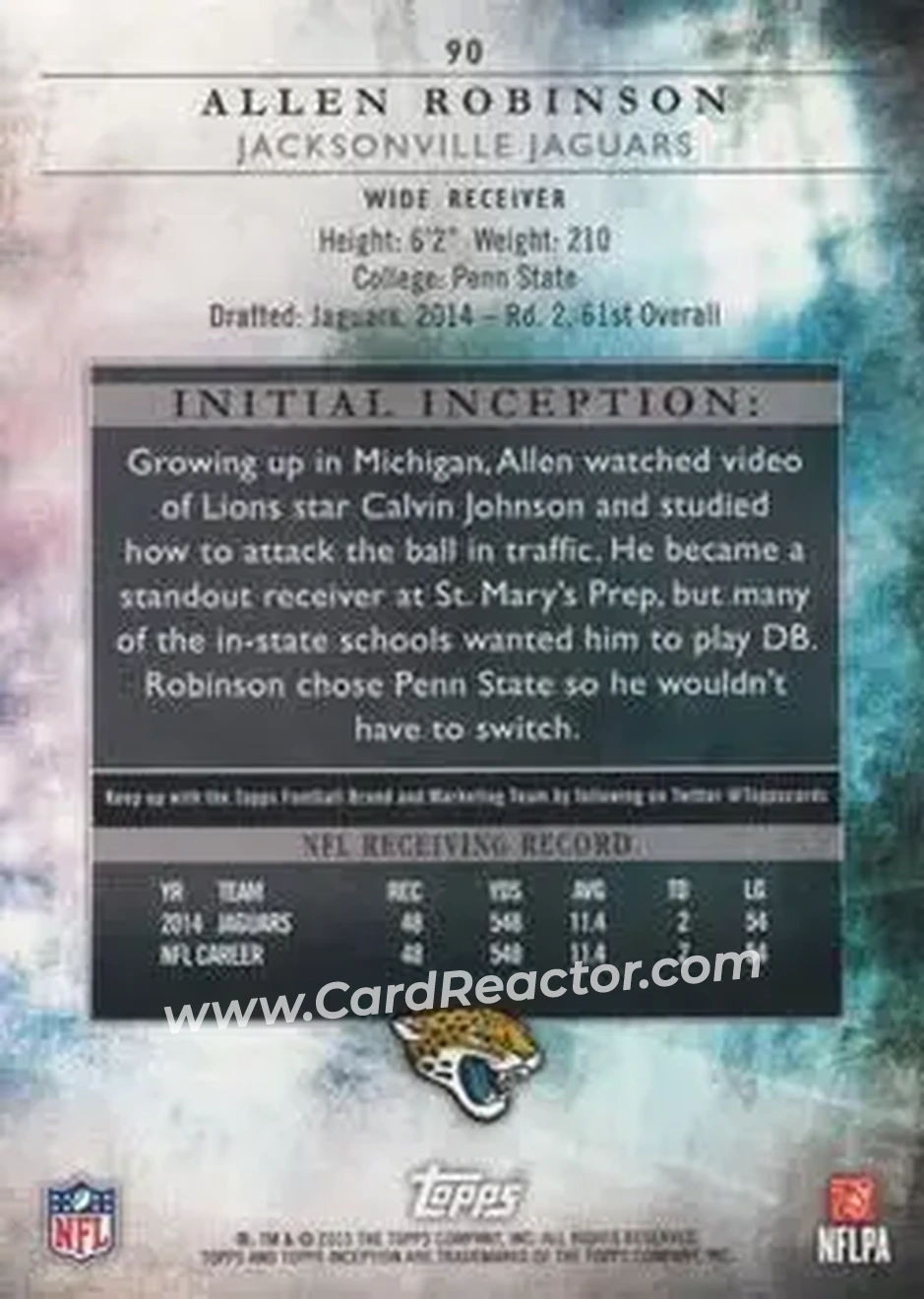 2015 Topps Inception #90 - Allen Robinson II - Jacksonville Jaguars - Back