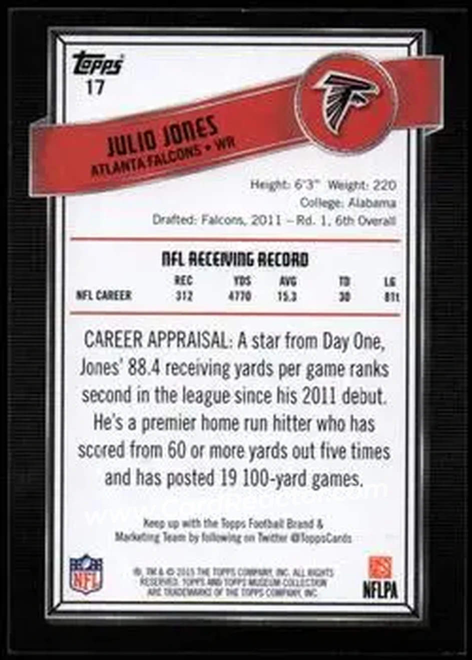 2015 Topps Museum Collection #17 - Julio Jones - Atlanta Falcons - Back