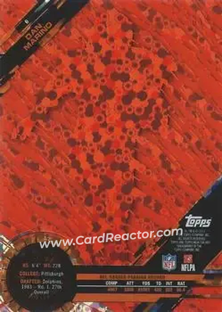 2015 Topps High Tek - Red Orbit Diffractors Pattern Grass / Waves #6 - Dan Marino - Miami Dolphins - Back
