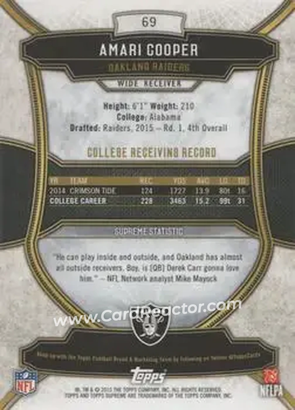 2015 Topps Supreme #69 - Amari Cooper - Oakland Raiders - Back