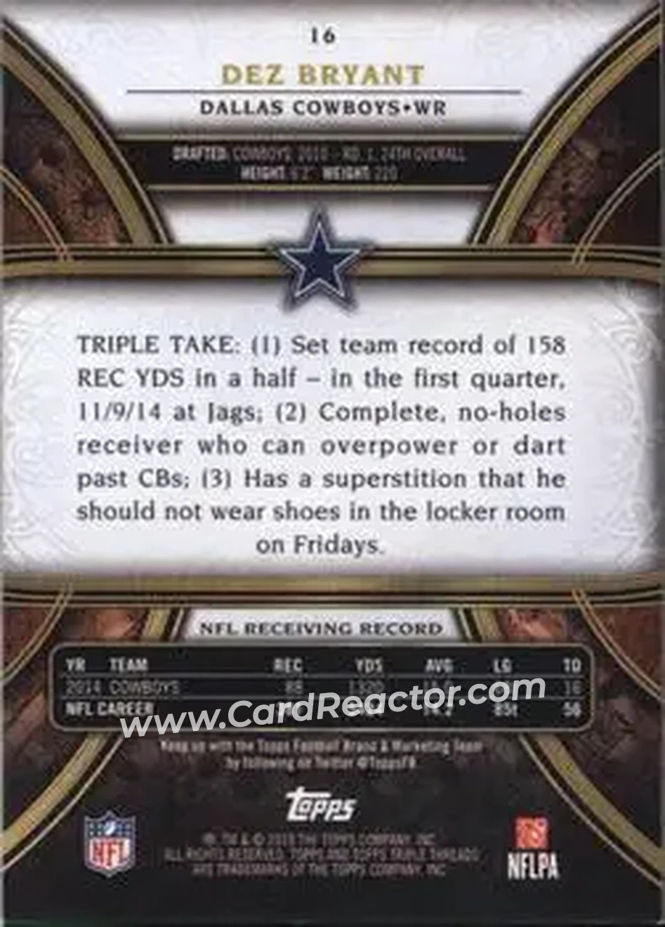 2015 Topps Triple Threads #16 - Dez Bryant - Dallas Cowboys - Back