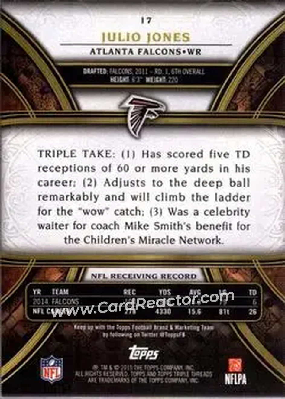 2015 Topps Triple Threads #17 - Julio Jones - Atlanta Falcons - Back