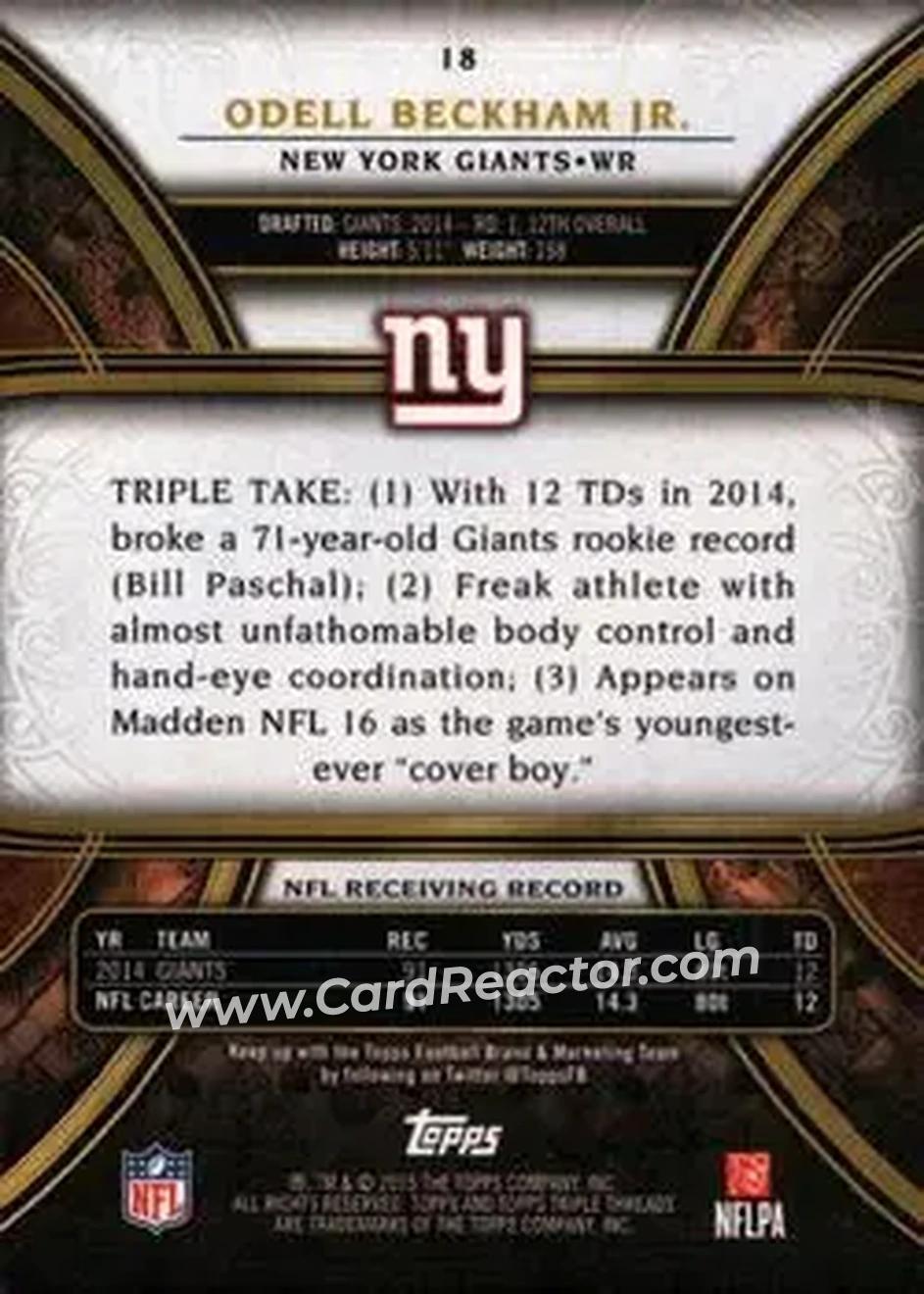 2015 Topps Triple Threads #18 - Odell Beckham Jr. - New York Giants - Back