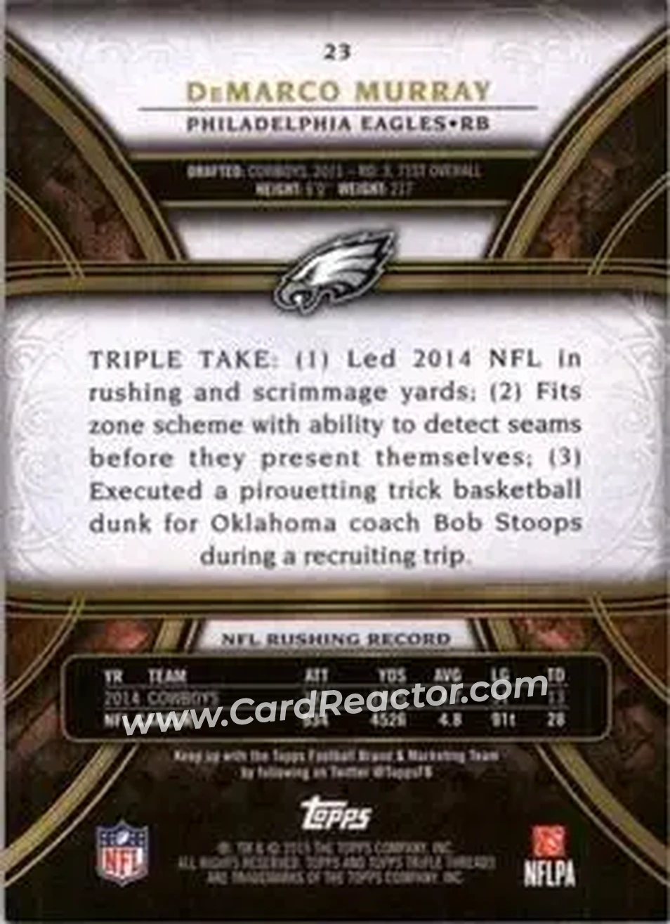 2015 Topps Triple Threads #23 - DeMarco Murray - Philadelphia Eagles - Back