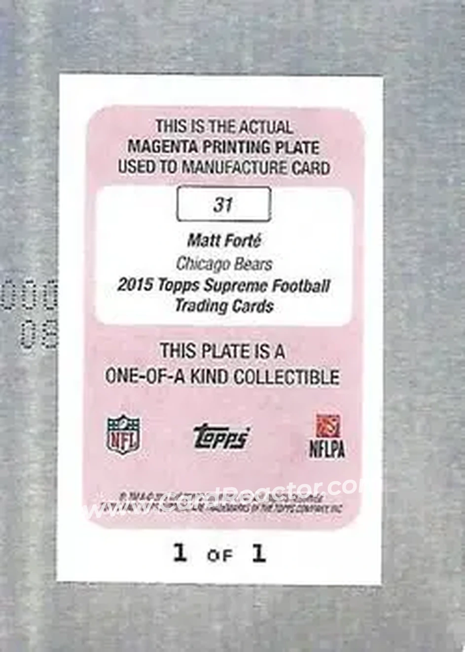 2015 Topps Supreme - Printing Plates Magenta #31 - Matt Forte - Chicago Bears - Back