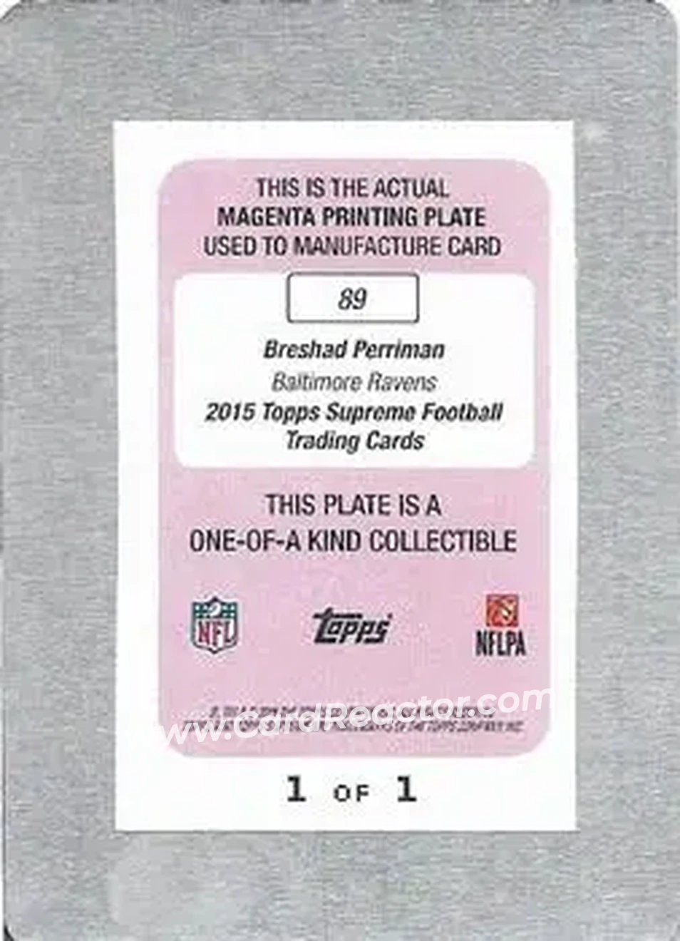 2015 Topps Supreme - Printing Plates Magenta #89 - Breshad Perriman - Baltimore Ravens - Back