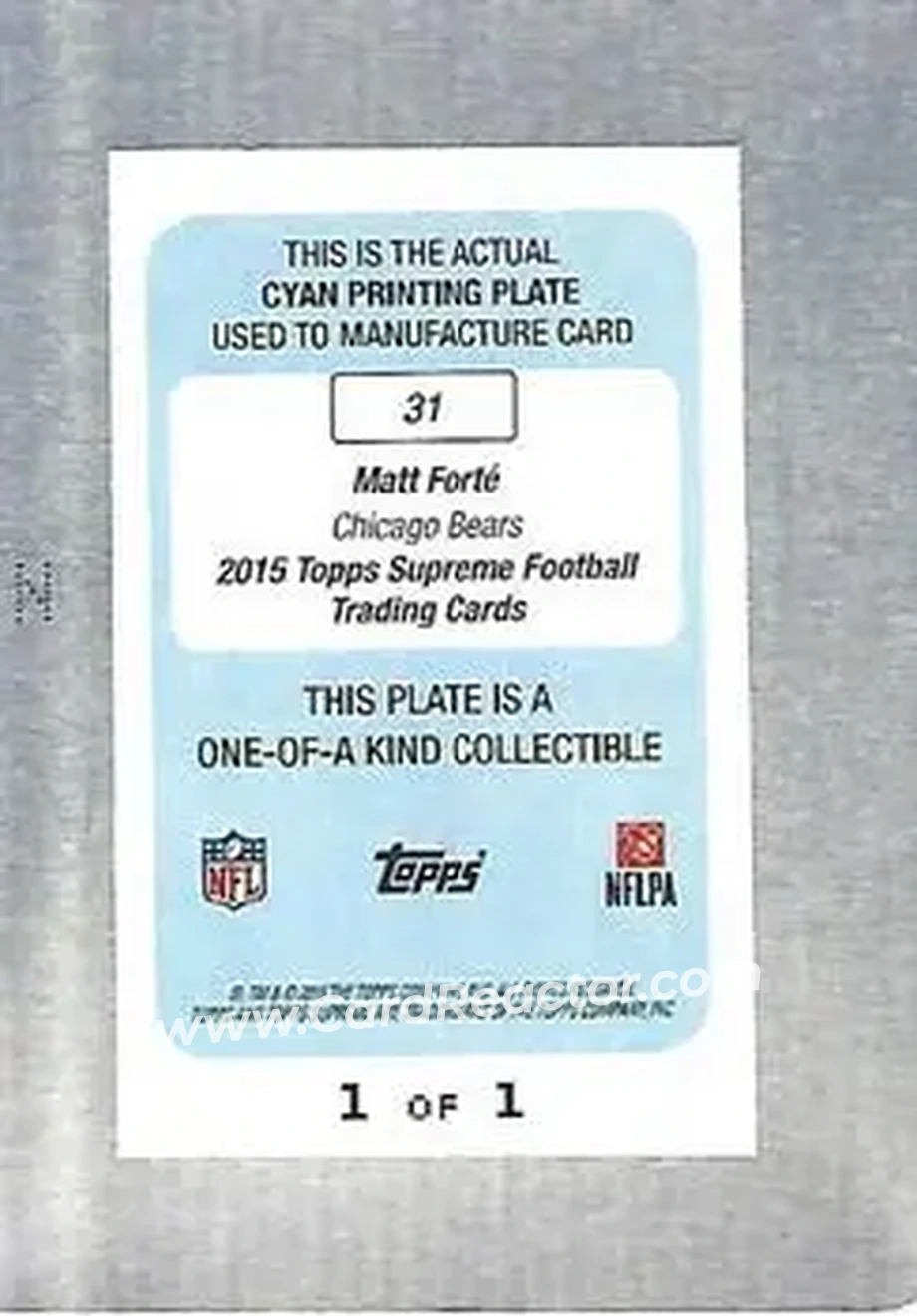 2015 Topps Supreme - Printing Plates Cyan #31 - Matt Forte - Chicago Bears - Back