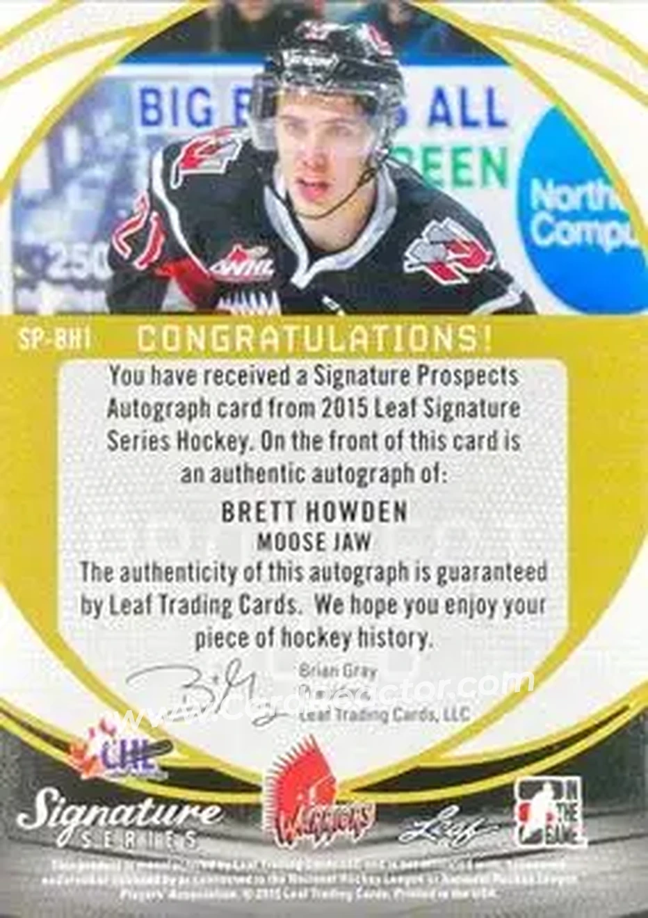 2015 Leaf Signature Series #SP-BH1 - Brett Howden - Moose Jaw Warriors - Back