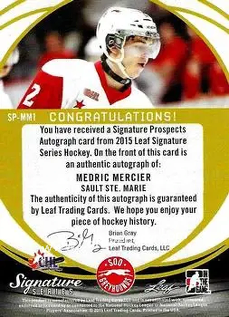 2015 Leaf Signature Series #SP-MM1 - Medric Mercier - Back