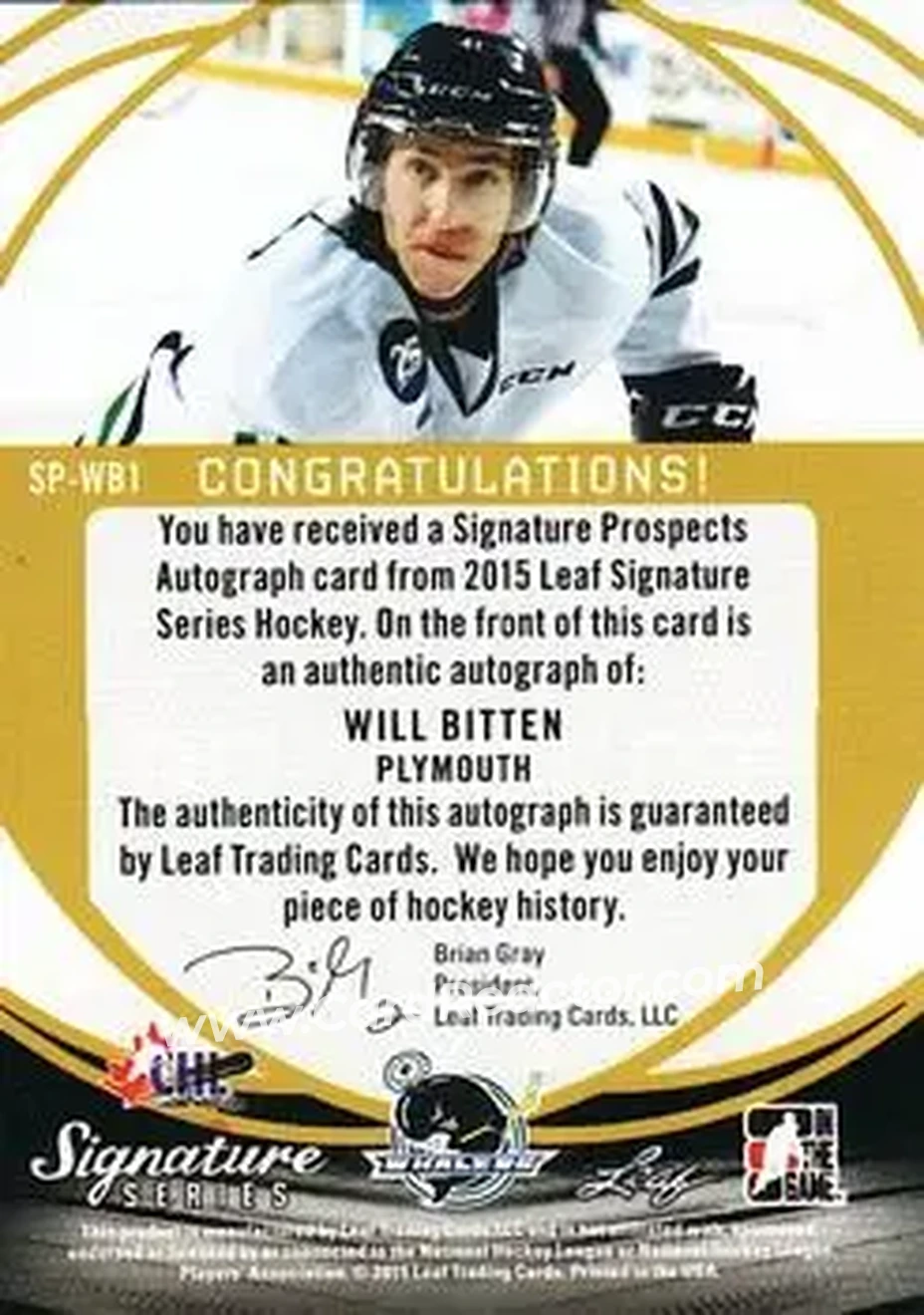 2015 Leaf Signature Series #SP-WB1 - William Bitten - Back