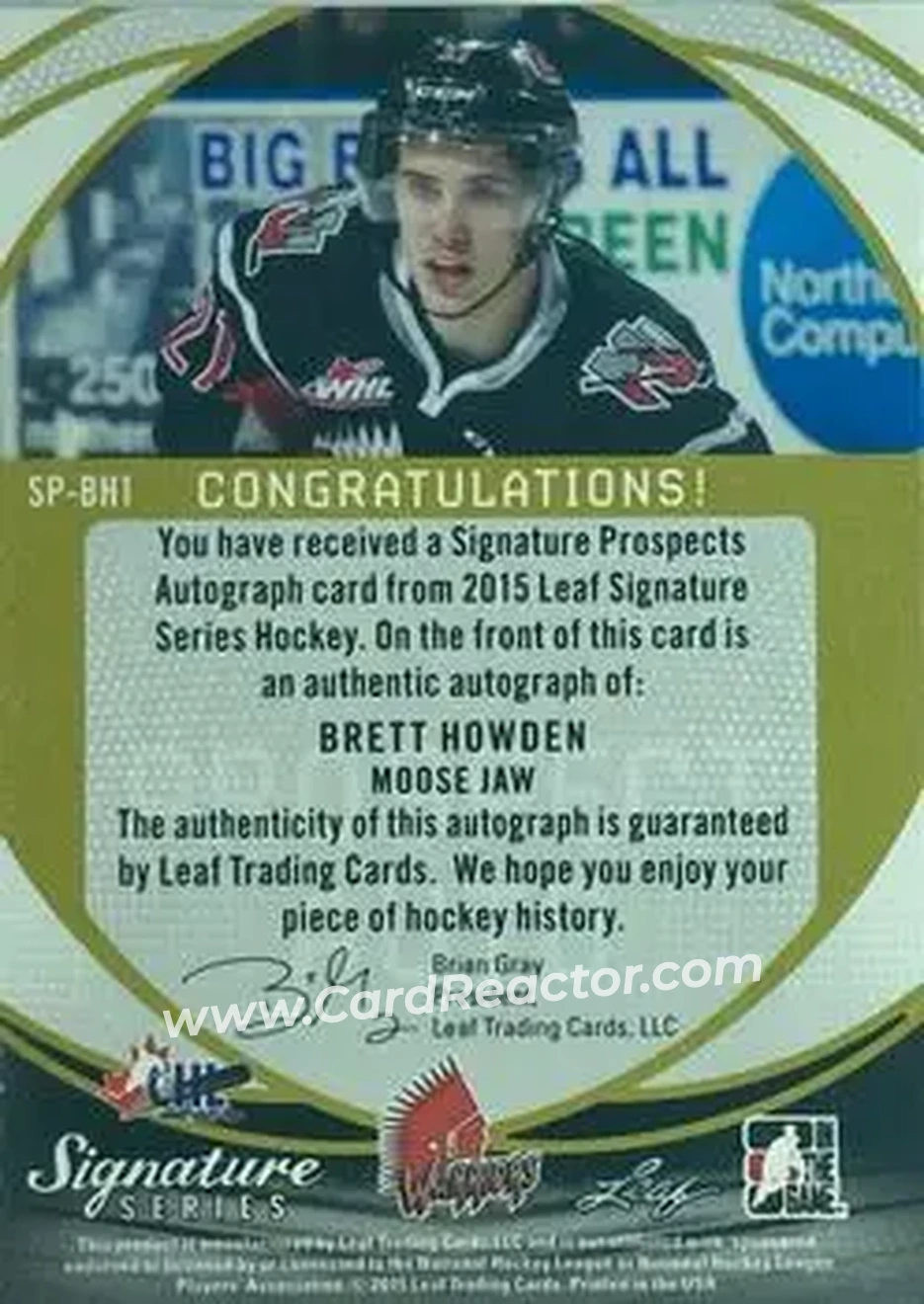 2015 Leaf Signature Series - Prospects Gray #SP-BH1 - Brett Howden - Moose Jaw Warriors - Back