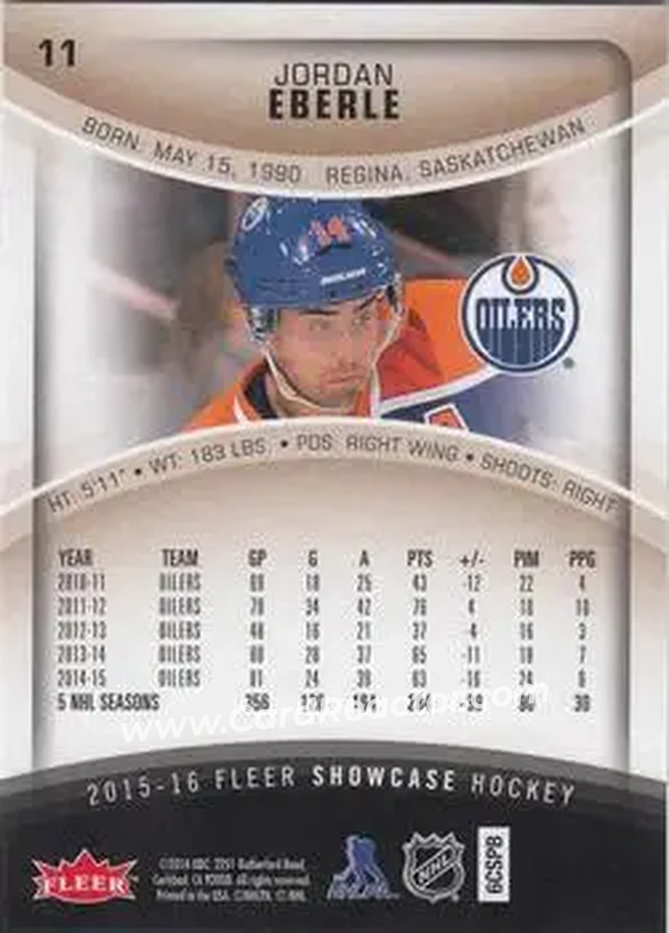 2015-16 Fleer Showcase #11 - Jordan Eberle - Edmonton Oilers - Back
