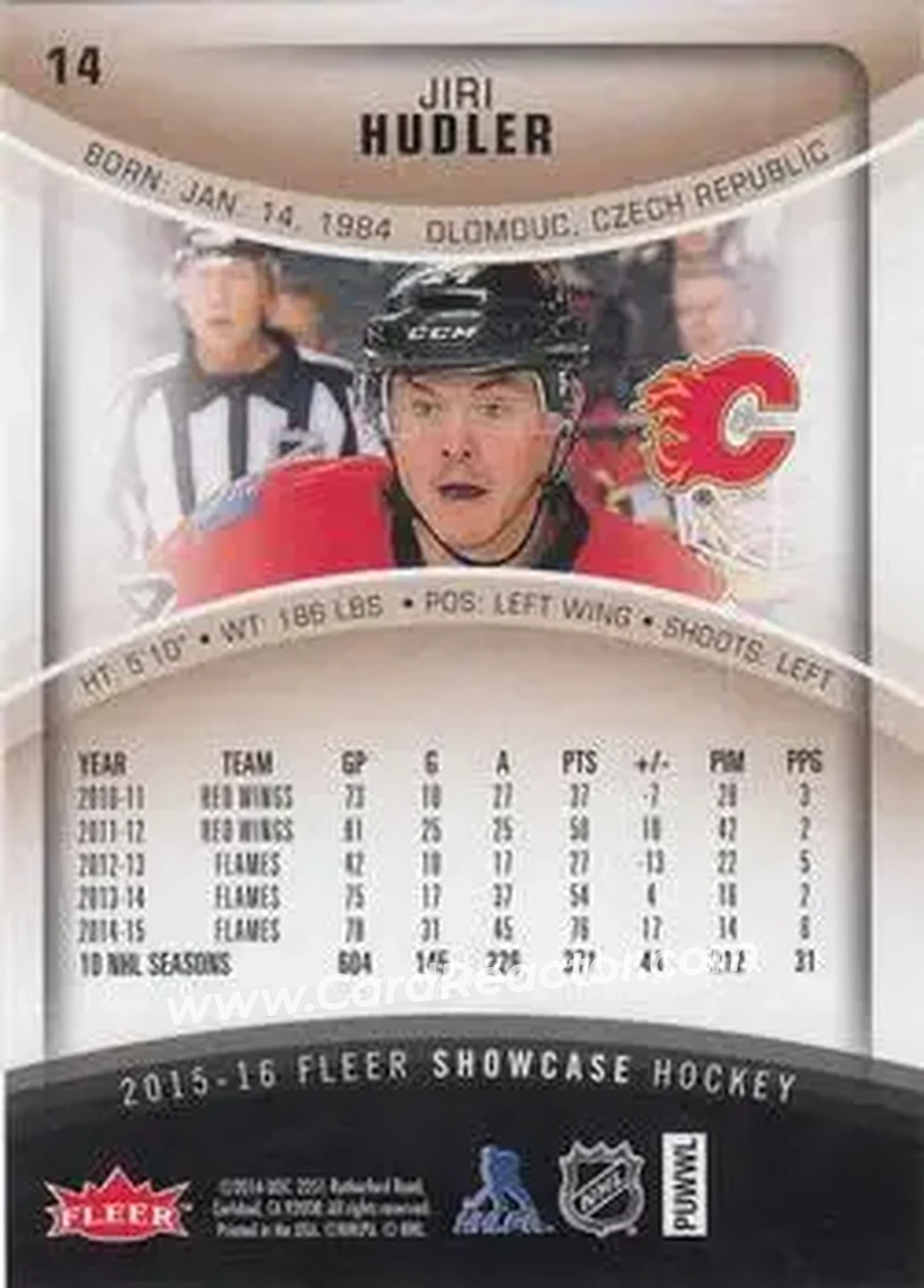 2015-16 Fleer Showcase #14 - Jiri Hudler - Calgary Flames - Back