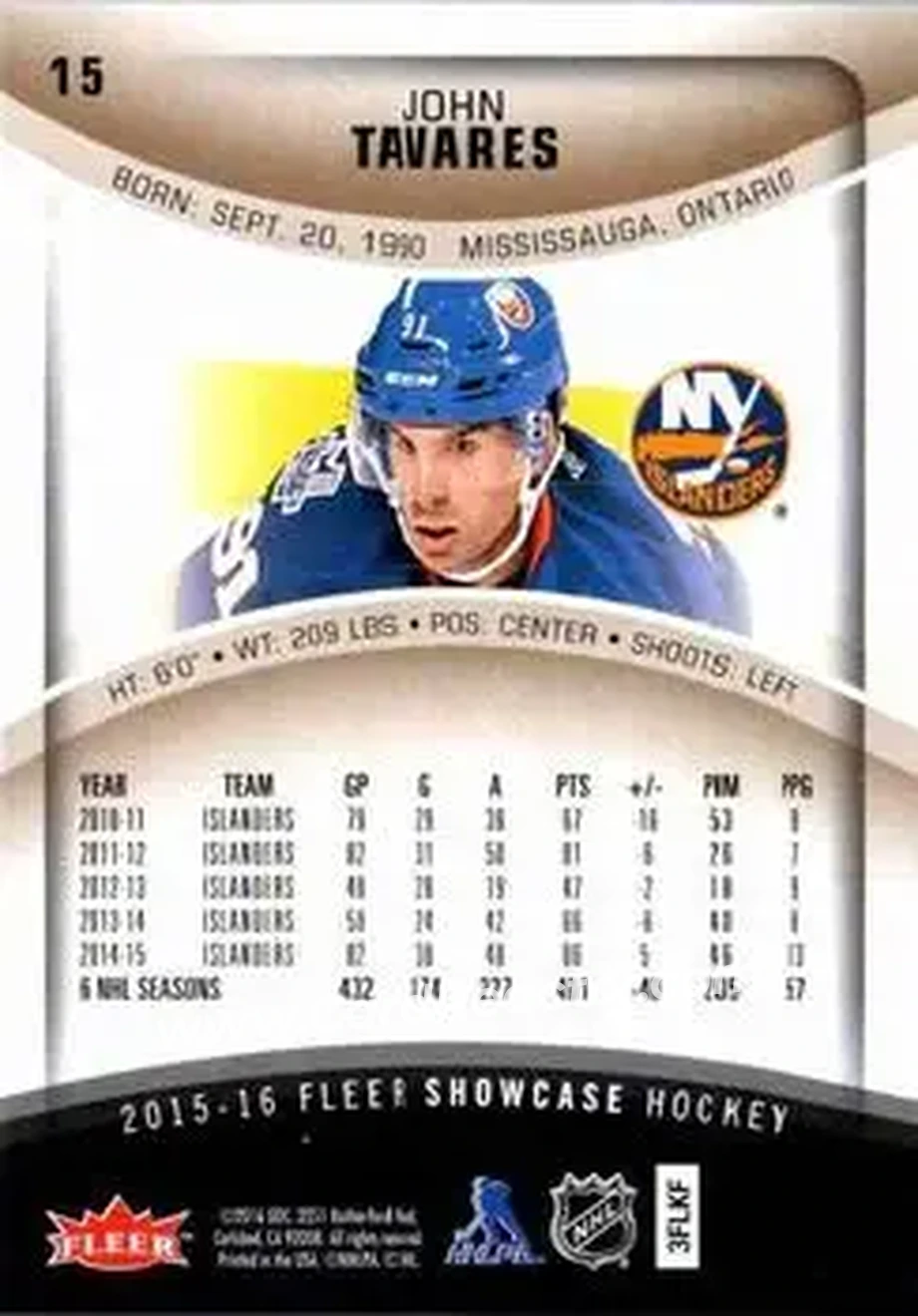 2015-16 Fleer Showcase #15 - John Tavares - New York Islanders - Back