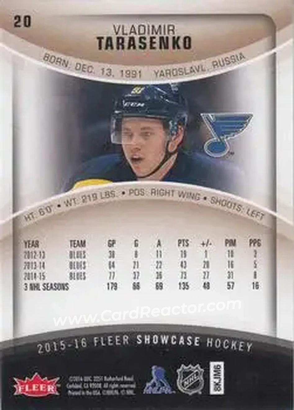 2015-16 Fleer Showcase #20 - Vladimir Tarasenko - St. Louis Blues - Back
