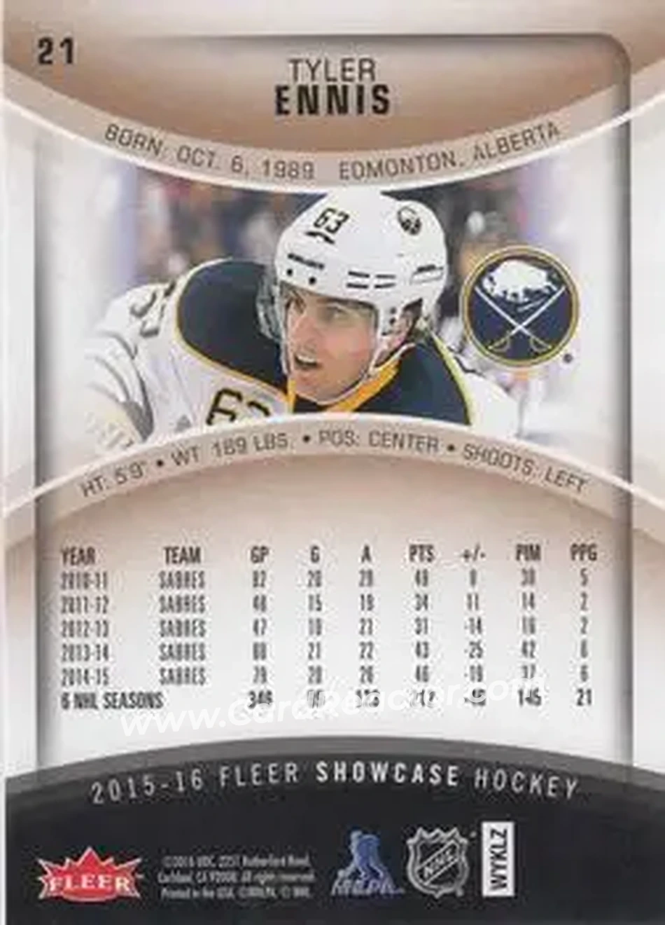 2015-16 Fleer Showcase #21 - Tyler Ennis - Buffalo Sabres - Back