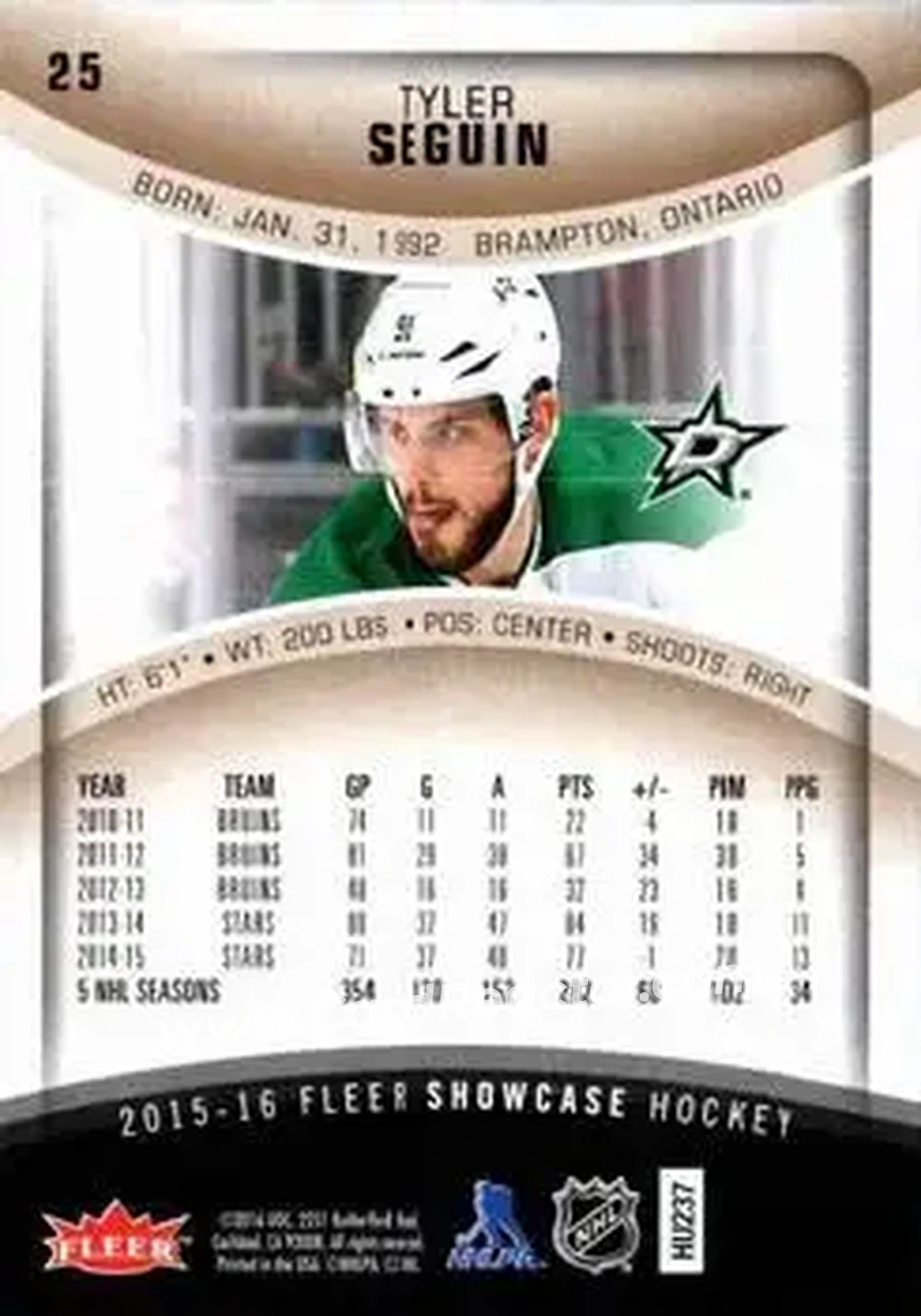 2015-16 Fleer Showcase #25 - Tyler Seguin - Dallas Stars - Back