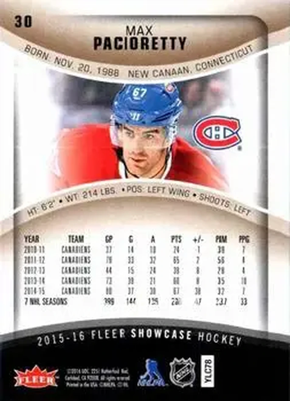2015-16 Fleer Showcase #30 - Max Pacioretty - Montreal Canadiens - Back