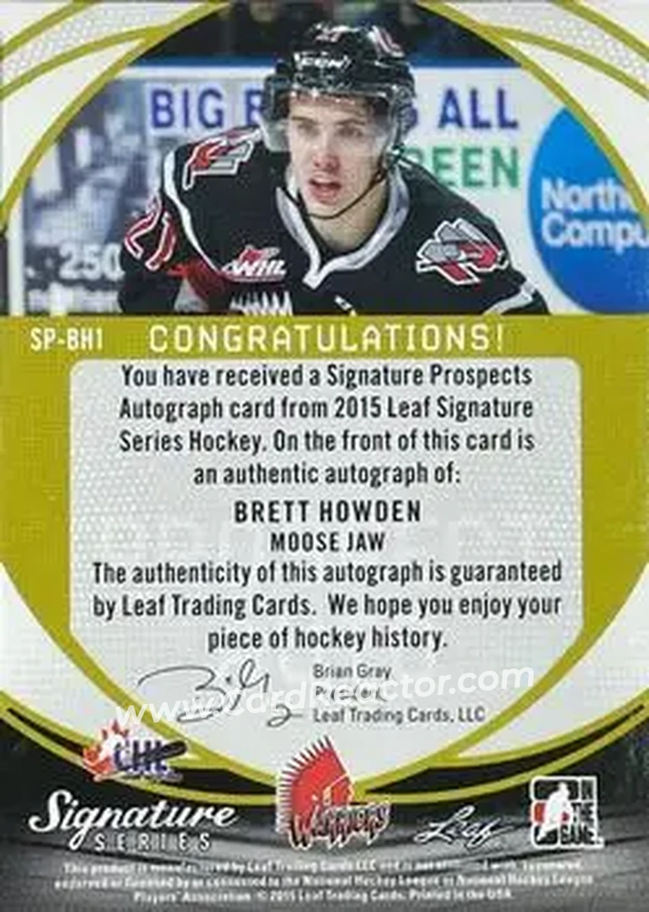 2015 Leaf Signature Series - Prospects Red #SP-BH1 - Brett Howden - Moose Jaw Warriors - Back