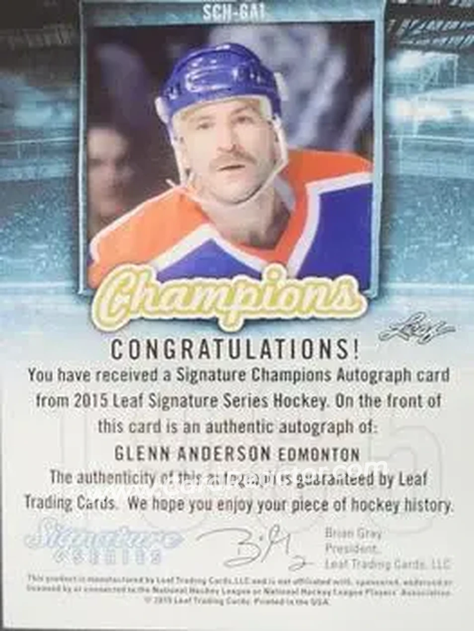 2015 Leaf Signature Series - Signature Champions - Bronze #SCH-GA1 - Glenn Anderson - Edmonton Oilers - Back 2015 Leaf Signature Series - Signature Champions - Bronze #SCH-GA1 - Glenn Anderson - Edmonton Oilers - Back