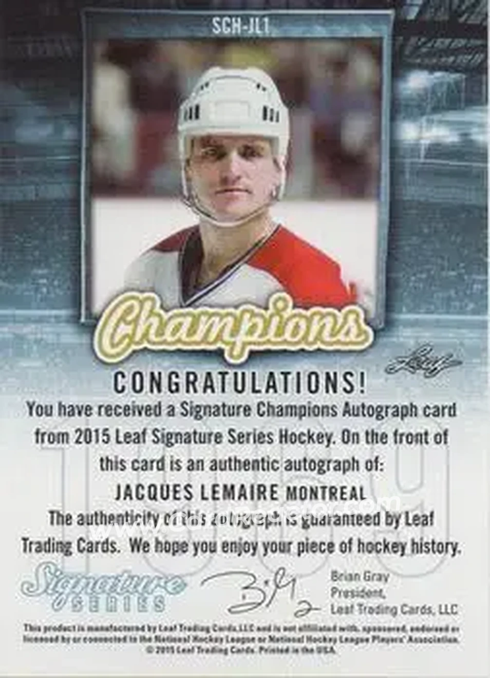 2015 Leaf Signature Series - Signature Champions - Bronze #SCH-JL1 - Jacques Lemaire - Montreal Canadiens - Back 2015 Leaf Signature Series - Signature Champions - Bronze #SCH-JL1 - Jacques Lemaire - Montreal Canadiens - Back