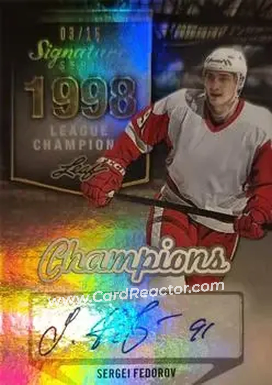 2015 Leaf Signature Series - Signature Champions - Blue #SCH-SF1 - Sergei Fedorov - Detroit Red Wings - Front 2015 Leaf Signature Series - Signature Champions - Blue #SCH-SF1 - Sergei Fedorov - Detroit Red Wings - Front